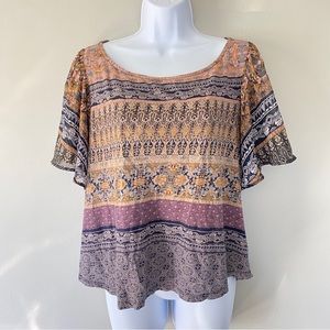 Lucky Brand Boho Wide Sheer Sleeve Top